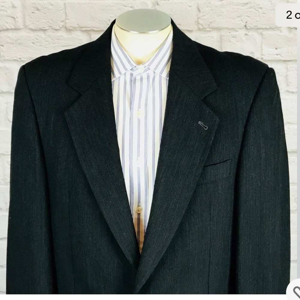 Fierte Made In Italy Black 100% Mens 100% Wool Blazer, 2 Button Size 40 Regular